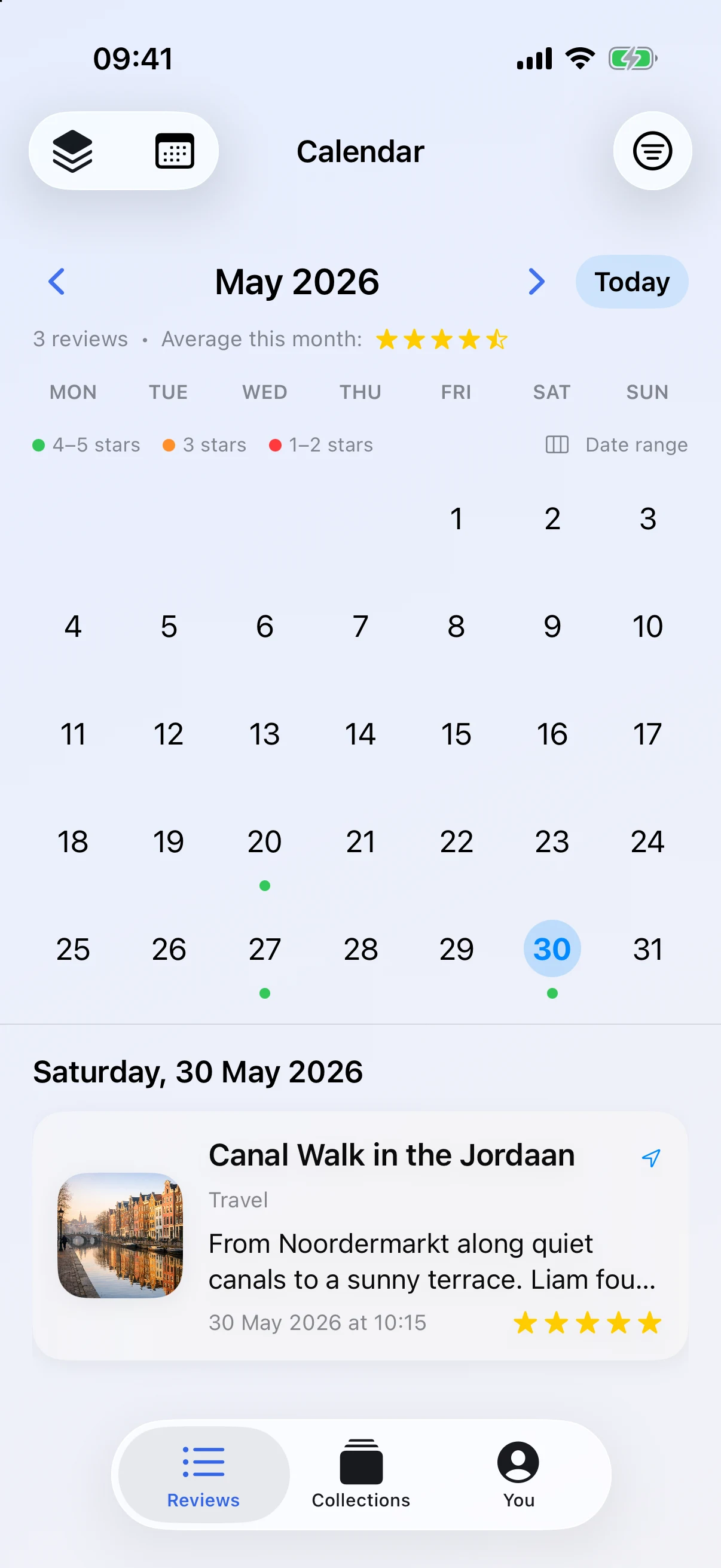 Personal experiences and private group experiences in the calendar